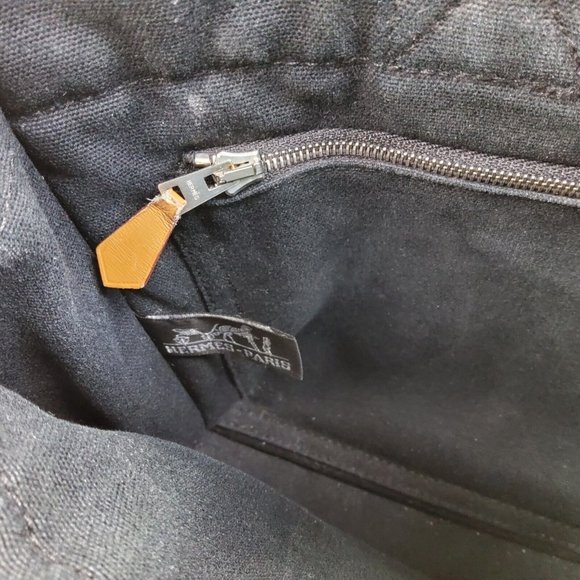 Hermes Fourre Tout Canvas Tote Bag Handbag Satchel Black Grey - Picture 15 of 15